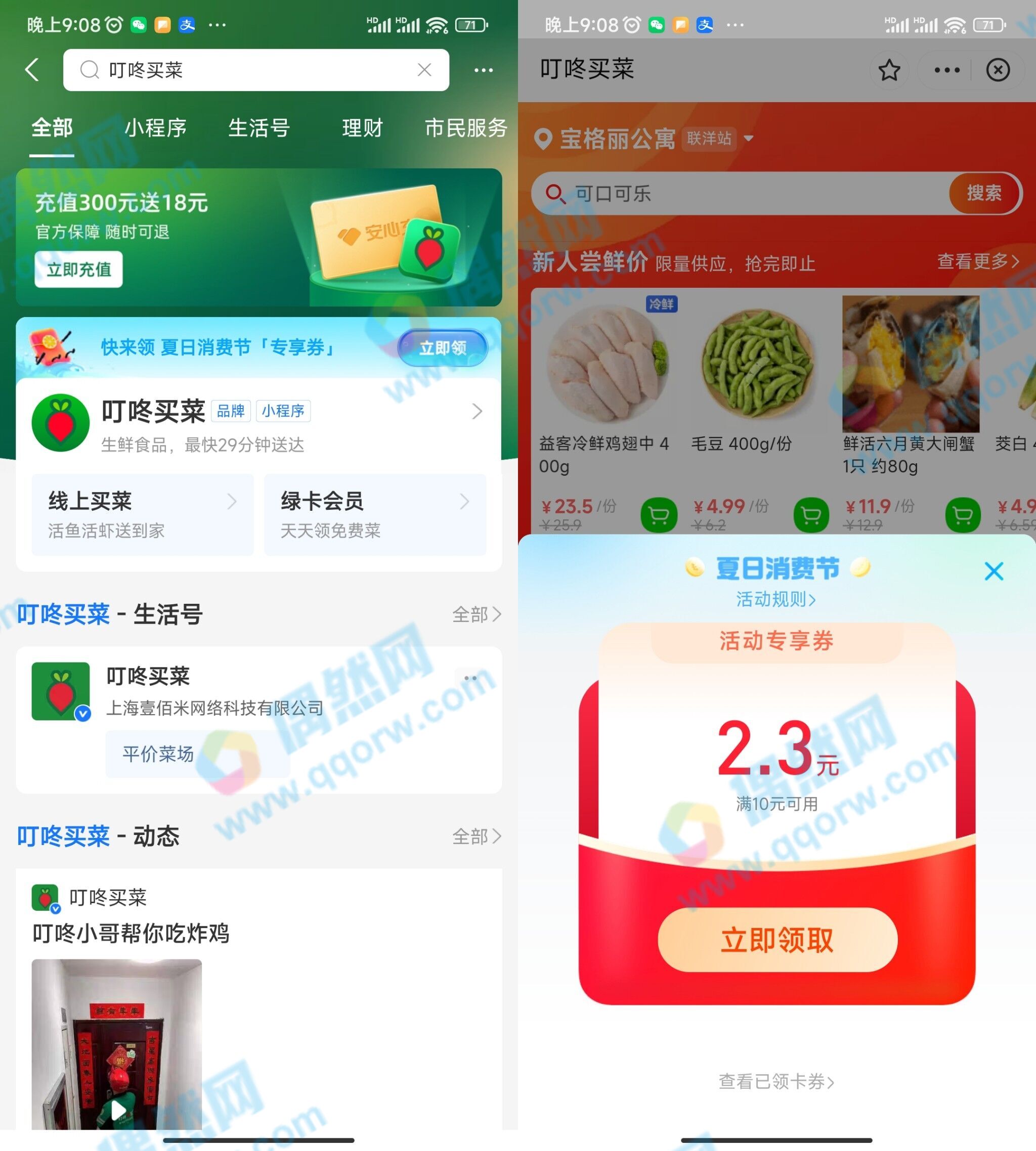 支付宝免费领取叮咚买菜消费红包